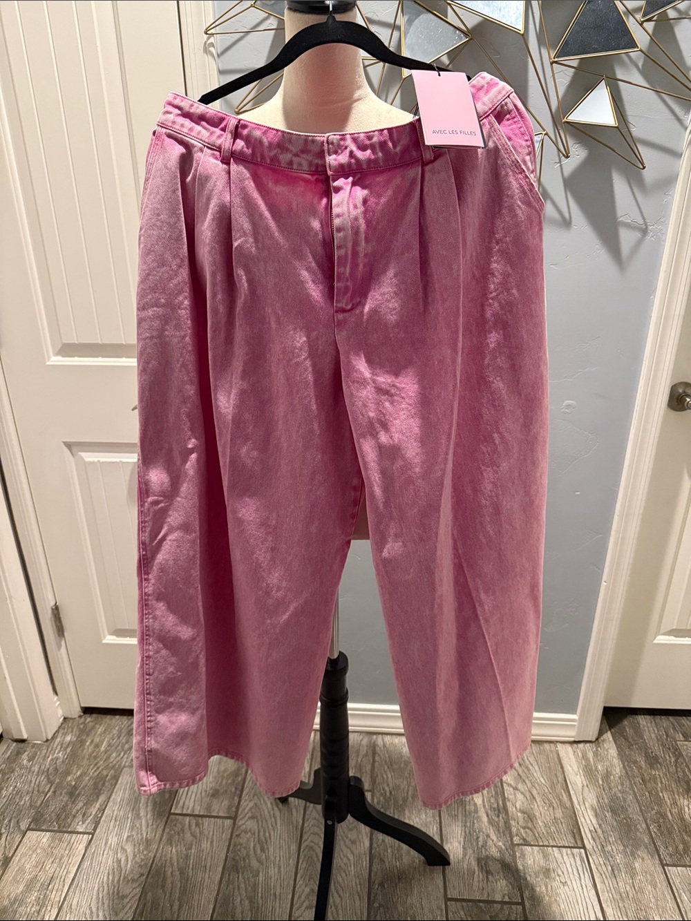 Avec Les Filles Pink Washed Wide-Leg Jeans